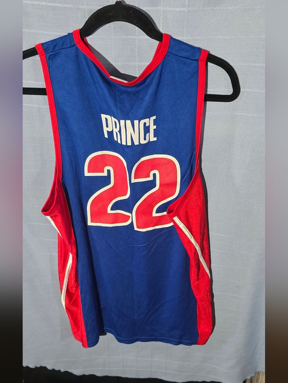 Detroit Pistons Prince 22 Blue & Red Basketball Jersey - Picture 2 of 4